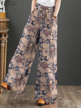 Load image into Gallery viewer, Bohemian Floral Printed Pants Autumn Fashion Wide Leg Pant Woman Casual Cotton Long Trousers Vintage Elastic Palazzo 2023