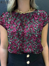 Load image into Gallery viewer, Retro Printed Blouse Women Stylish Shirt Summer Tunic Tops Short Sleeve Beach Party Blusas Bohemian Causal O Neck Chemise