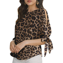 Load image into Gallery viewer, Summer Leopard Printed Blouse Women Elegant Half Sleeve Work Shirt Fashion Lace Up Holiday Tops Bohemian Stylish Blusas