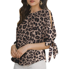 Load image into Gallery viewer, Summer Leopard Printed Blouse Women Elegant Half Sleeve Work Shirt Fashion Lace Up Holiday Tops Bohemian Stylish Blusas