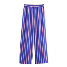 Load image into Gallery viewer, Women's Oversized Striped Shirt Pants Suit Lapel Long Sleeves Top High Elastic Waist Pockets Straight Leg Pant Female Set