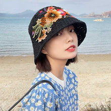 Load image into Gallery viewer, Ethnic embroidered flowers in summer breathable hollow sunscreen fisherman hat female sunshade Joker bucket hat Sun basin hat