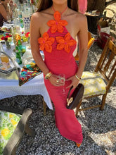 Load image into Gallery viewer, Sexy Crochet Hollow Out Long Halter Dress Women 3D Flower Backless Sleeveless Beach Dresses 2025 Summer Lady Vacation Robes New