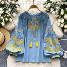 Load image into Gallery viewer, Retro Ethnic Heavy Embroidery Lantern Blouse