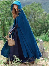 Load image into Gallery viewer, Blue Hooded Cloak Trench Cape Outwear