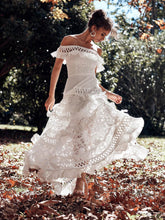 Load image into Gallery viewer, Women's Lace One Shoulder Lotus Leaf Wedding Evening Party Dress