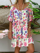 Load image into Gallery viewer, Bohemian Loose Flower Print Short-sleeved Ruffled Summer Mini Dress