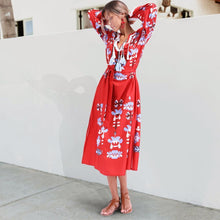 Load image into Gallery viewer, Bohemian Retro Sexy Print V-Neck Long-Sleeved Beach Long Dress