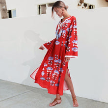 Load image into Gallery viewer, Bohemian Retro Sexy Print V-Neck Long-Sleeved Beach Long Dress