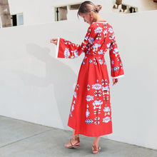 Load image into Gallery viewer, Bohemian Retro Sexy Print V-Neck Long-Sleeved Beach Long Dress