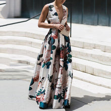 Load image into Gallery viewer, Autumn And Winter Sexy V-Neck Print Sleeveless High Waist Evening Dress