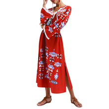 Load image into Gallery viewer, Bohemian Retro Sexy Print V-Neck Long-Sleeved Beach Long Dress