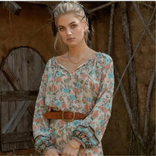 Load image into Gallery viewer, Spring New Bohemian Vintage Lace Print Cutout Long Sleeve Shirt Top