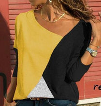 Load image into Gallery viewer, Stitching Contrast Color Round Neck Long Sleeve Casual T-Shirt Top