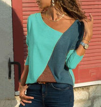Load image into Gallery viewer, Stitching Contrast Color Round Neck Long Sleeve Casual T-Shirt Top