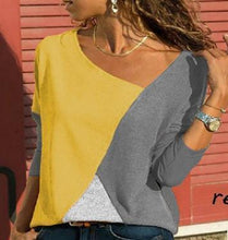 Load image into Gallery viewer, Stitching Contrast Color Round Neck Long Sleeve Casual T-Shirt Top