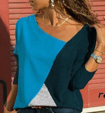 Load image into Gallery viewer, Stitching Contrast Color Round Neck Long Sleeve Casual T-Shirt Top