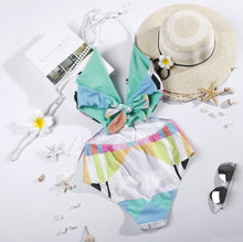 Load image into Gallery viewer, New Contrast Color Geometric Print One-piece Swimsuit