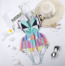 Load image into Gallery viewer, New Contrast Color Geometric Print One-piece Swimsuit