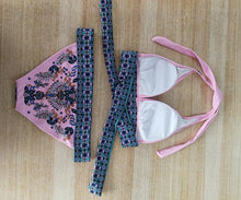 Load image into Gallery viewer, Ethnic Style Red Print Bikini Beach Strap Sexy Leaky Back Halter Split Swimsuit