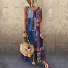 Load image into Gallery viewer, Bohemian Splicing Round Neck Sleeveless Maxi Dresses