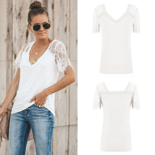 Load image into Gallery viewer, Sexy V-neck Lace Stitch Short-sleeved T-shirt top
