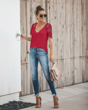 Load image into Gallery viewer, Sexy V-neck Lace Stitch Short-sleeved T-shirt top