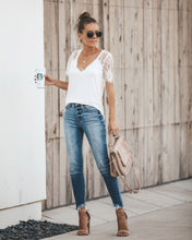Load image into Gallery viewer, Sexy V-neck Lace Stitch Short-sleeved T-shirt top