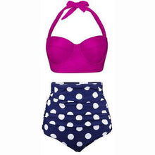 Load image into Gallery viewer, Retro Wave Point High Waist Bikini Print Swimsuit