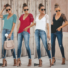 Load image into Gallery viewer, Sexy V-neck Lace Stitch Short-sleeved T-shirt top