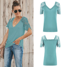 Load image into Gallery viewer, Sexy V-neck Lace Stitch Short-sleeved T-shirt top
