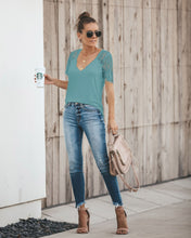 Load image into Gallery viewer, Sexy V-neck Lace Stitch Short-sleeved T-shirt top