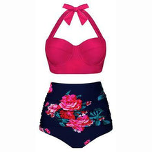 Load image into Gallery viewer, Retro Wave Point High Waist Bikini Print Swimsuit