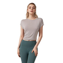 Load image into Gallery viewer, Split beautiful back yoga clothes women's loose quick-drying running short-sleeved blouse women's fitness blouse