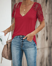Load image into Gallery viewer, Sexy V-neck Lace Stitch Short-sleeved T-shirt top