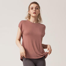 Load image into Gallery viewer, Split beautiful back yoga clothes women's loose quick-drying running short-sleeved blouse women's fitness blouse