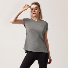 Load image into Gallery viewer, Split beautiful back yoga clothes women's loose quick-drying running short-sleeved blouse women's fitness blouse
