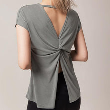 Load image into Gallery viewer, Split beautiful back yoga clothes women's loose quick-drying running short-sleeved blouse women's fitness blouse