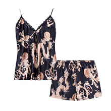 Load image into Gallery viewer, Ice Silk Pajamas Dragon Pattern Summer Silk Sleeping Skirts Women's Suspenders Shorts Two Suit Pendant Home Clothes