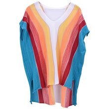 Load image into Gallery viewer, Rainbow Strips Loose Knitting Hollow Beach Blouses Bikinis