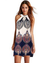 Load image into Gallery viewer, Pretty Fashion Floral-Print Chiffon Sleeveless Lace-up Cross Neck Mini Dress