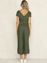 Load image into Gallery viewer, Solid Color V Neck Short Sleeve Wide Leg Pants Jumpsuit