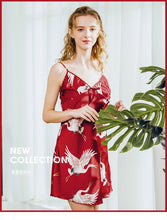 Load image into Gallery viewer, Pajamas silk pajamas women's summer crane sexy suspender nightdress home clothes