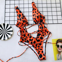 Load image into Gallery viewer, Leopard Openwork Strap One-piece Swimsuit One-piece Bikini