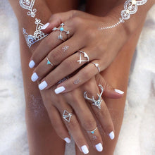 Load image into Gallery viewer, 7pcs Bohemian Christmas Elk Deer Geometric Turquoise Knuckle Unique Xmas Rings