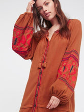 Load image into Gallery viewer, National Style Inwrought Floral-Print Deep V Neck Loose Bohemia Dress