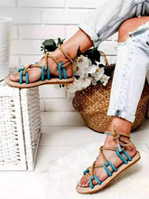 Load image into Gallery viewer, Color Matching Large Size Twine Straps Flat Bottom Women's Sandals Beach Shoes