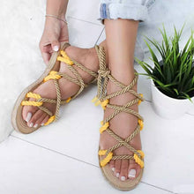 Load image into Gallery viewer, Color Matching Large Size Twine Straps Flat Bottom Women's Sandals Beach Shoes