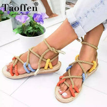 Load image into Gallery viewer, Color Matching Large Size Twine Straps Flat Bottom Women's Sandals Beach Shoes