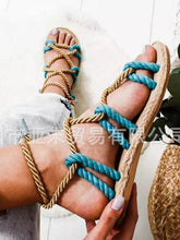 Load image into Gallery viewer, Color Matching Large Size Twine Straps Flat Bottom Women's Sandals Beach Shoes